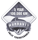 5 YEAR 100,000 KM WARRANTY FULLY TRANSFERABLE